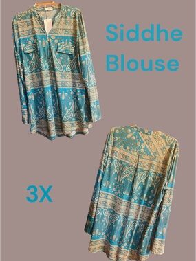 Teal Paisley Print Blouse - Women's Plus 3X